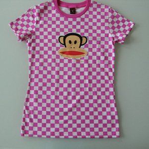 GENUINE PAUL FRANK CHECKERBOARD JULIUS T-SHIRT PINK AND WHITE